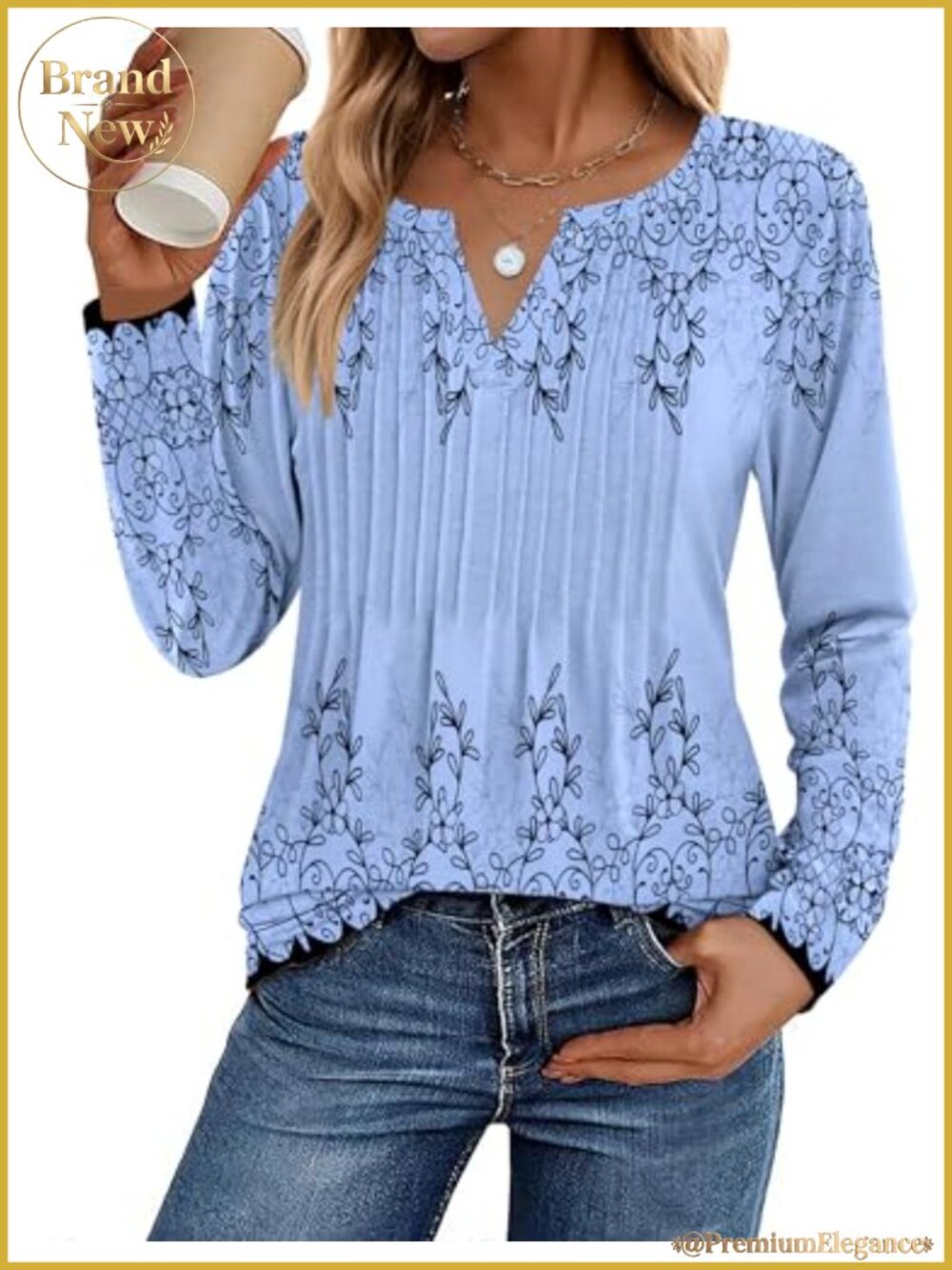Long Sleeve V Neck Pleated Tunic Blouse Dressy Casual Loose Fit
